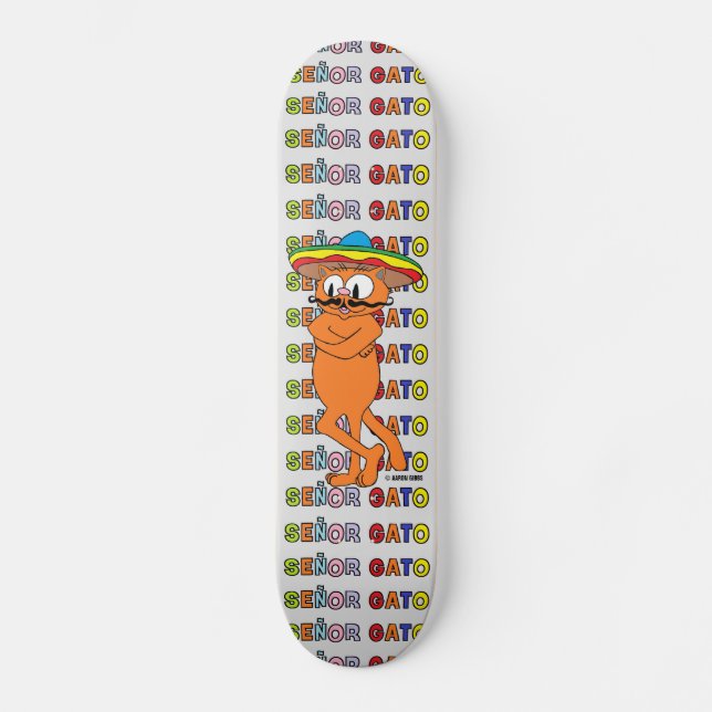 Cartoon Mustache Cat Senor Gato  Skateboard (Front)