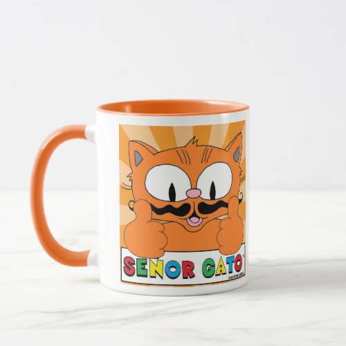 Cartoon Mustache Cat Senor Gato Thumbs Up Mug