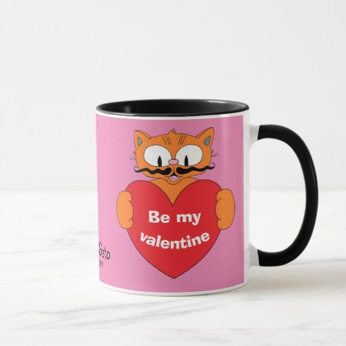 Cartoon Mustache Cat Senor Gato Valentines Mug