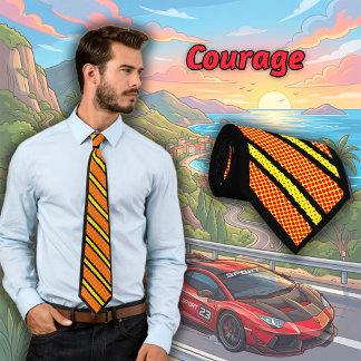 Cartoon Neck Tie Red with Yellow Stripes