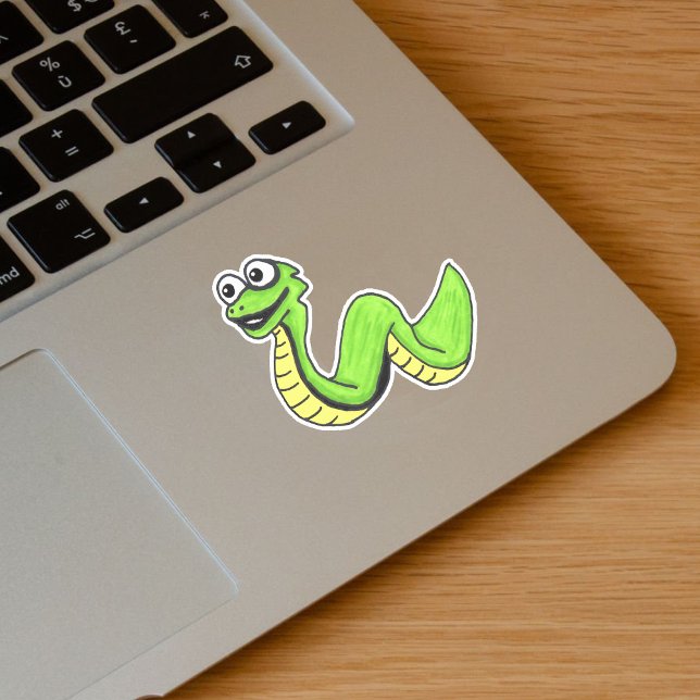 Cartoon Neon Green snake big white eyes Sticker (Bright green cartoon snake big white eyes on vinyl sticker.)