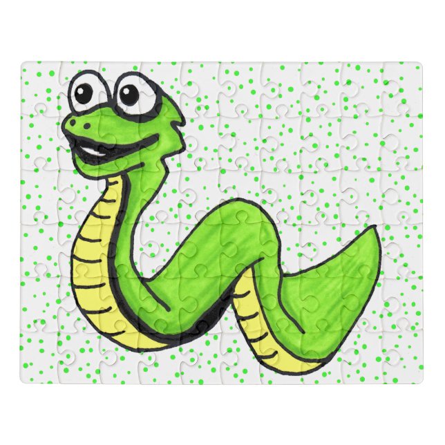 Cartoon Neon Green Snake Dots Big Smile Jigsaw Puzzle (Puzzle Horizontal)