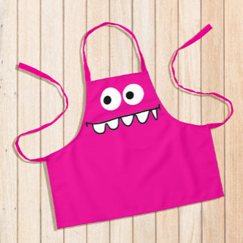 Cartoon Neon Pink Monster Apron by funnycutemonsters at Zazzle