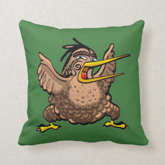 Cartoon New Zealand Kiwi bird doing a Maori Haka Throw Pillow
