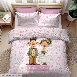 Cartoon Newlyweds Duvet Cover Funny Wedding Gift