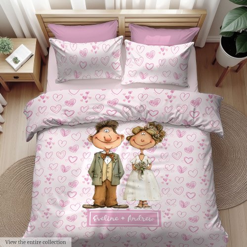 Cartoon Newlyweds Duvet Cover Funny Wedding Gift