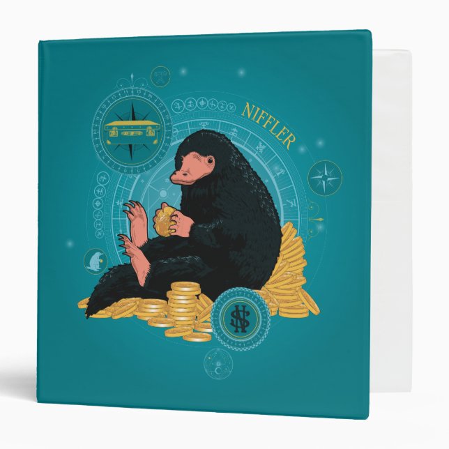 Cartoon NIFFLER™ With Gold Coins 3 Ring Binder (Front/Inside)