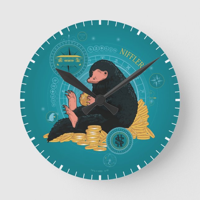 Cartoon NIFFLER™ With Gold Coins Round Clock (Front)