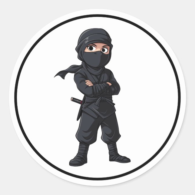 Cartoon Ninja Warrior Boys Birthday Party Classic Round Sticker (Front)
