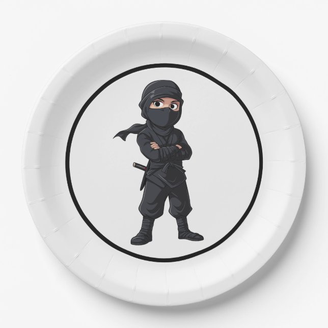 Cartoon Ninja Warrior Boys Birthday Party Paper Plates (Front)