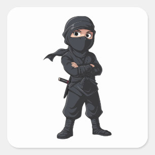 Cartoon Ninja Warrior Boys Birthday Party Square Sticker