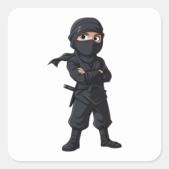 Cartoon Ninja Warrior Boys Birthday Party Square Sticker (Front)