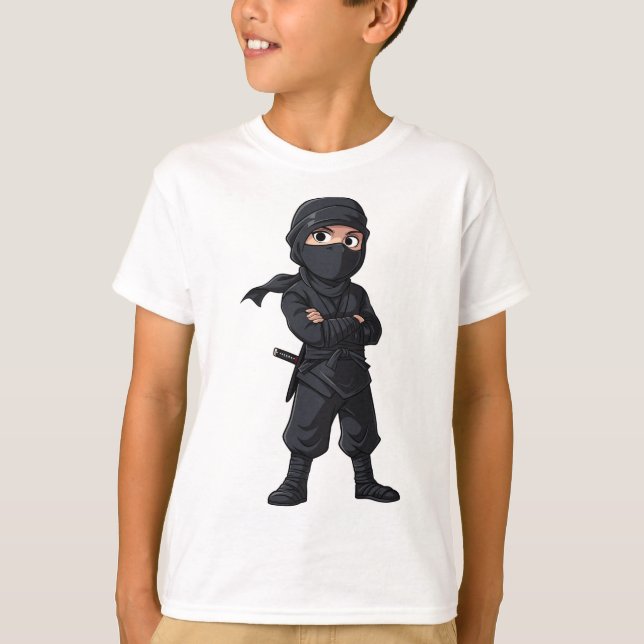 Cartoon Ninja Warrior Boys Birthday Party T-Shirt (Front)