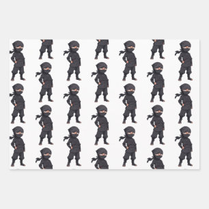 Cartoon Ninja Warrior Boys Birthday Party Wrapping Paper Sheets