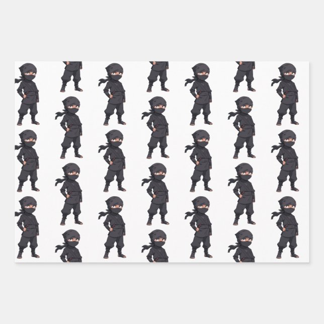 Cartoon Ninja Warrior Boys Birthday Party Wrapping Paper Sheets (Front)