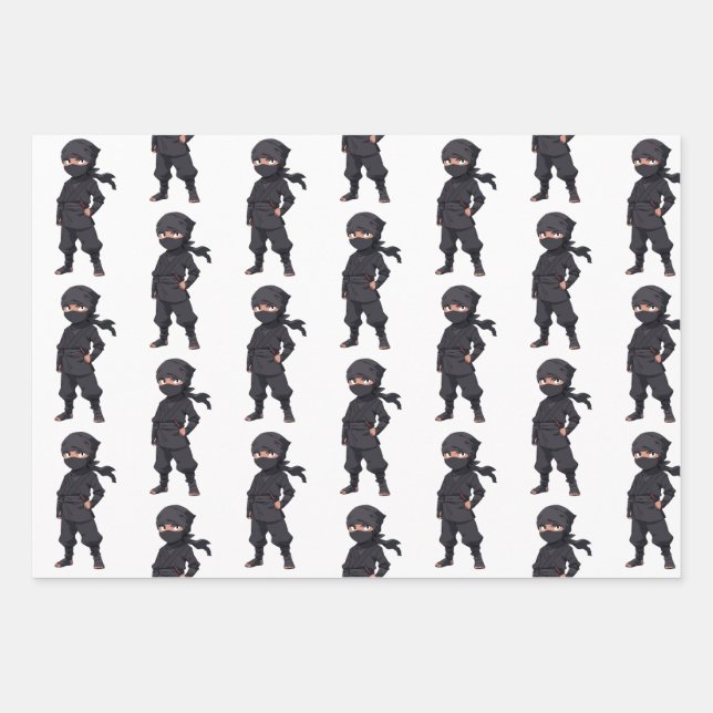 Cartoon Ninja Warrior Boys Birthday Party Wrapping Paper Sheets (Front)