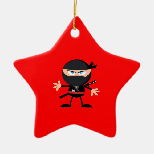 Cartoon Ninja Warrior Red Ceramic Ornament