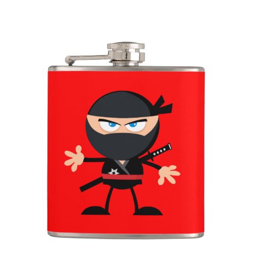 Cartoon Ninja Warrior Red Hip Flask