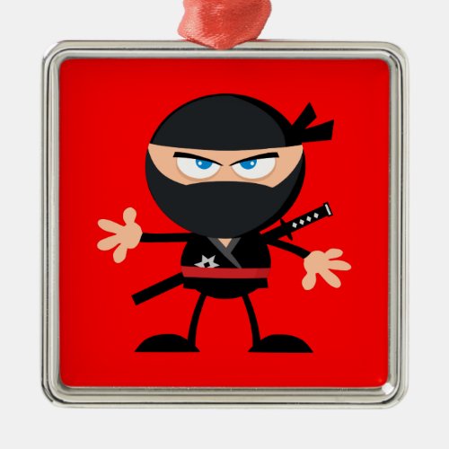 Cartoon Ninja Warrior Red Metal Ornament