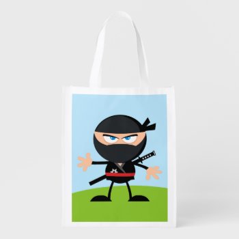 Cartoon Ninja Warrior Reusable Grocery Bag by designs4you at Zazzle
