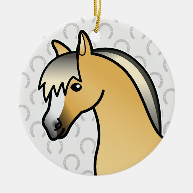 Cartoon Norwegian Fjord Horse Head Ceramic Ornament (Front)