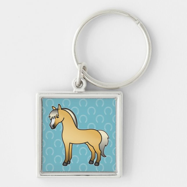 Cartoon Norwegian Fjord Horse Keychain (Front)