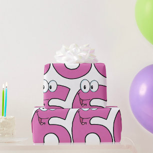 Cartoon Number 6 Fun Purple Smiling Six Wrapping Paper