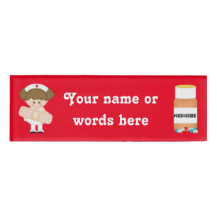 Cartoon nurse add name or words tag