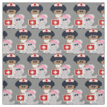 Cartoon nurse and elephant Pima cotton fabric