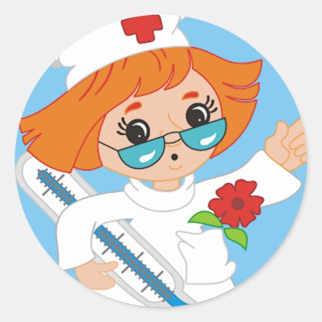 Cartoon Nurse Classic Round Sticker (Front)