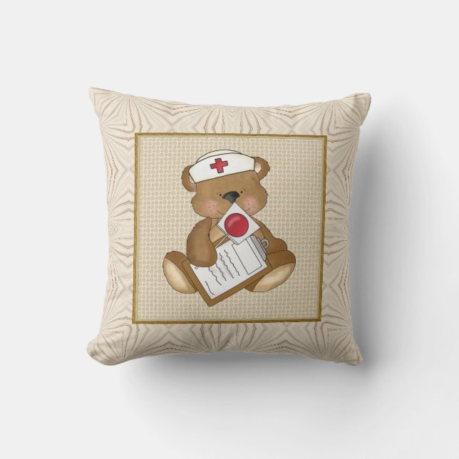 Cartoon Nurse Fun Bear Throw Pillow (Front)