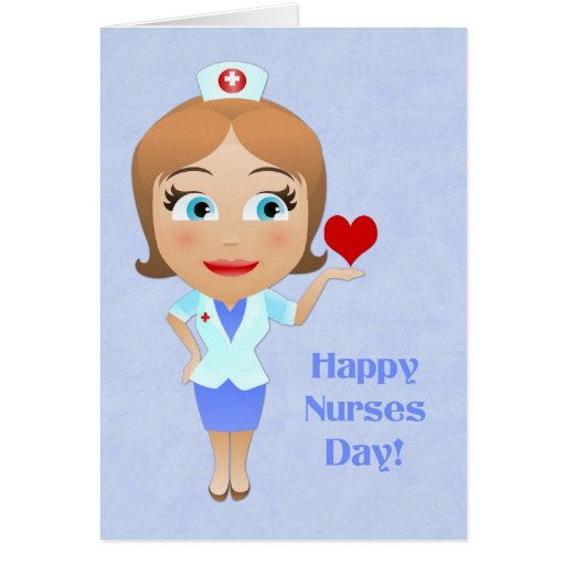 Cartoon Nurse with Heart, Nurses Day Greeting Card | Zazzle