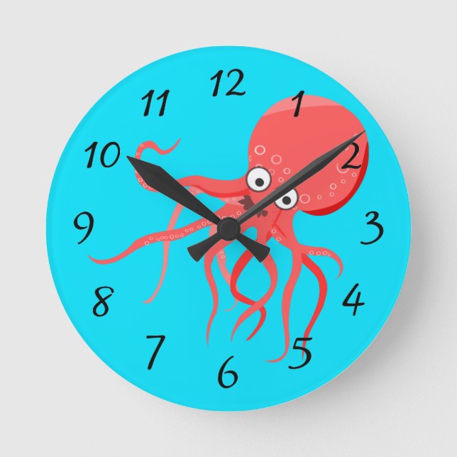 Cartoon Octopus Background Round Clock (Front)