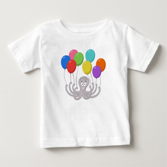 Cartoon Octopus Colorful Balloons  Baby T-Shirt (Front)