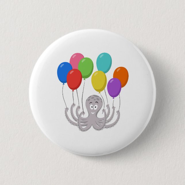 Cartoon Octopus Colorful Balloons Button (Front)