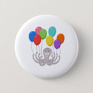 Cartoon Octopus Colorful Balloons Button