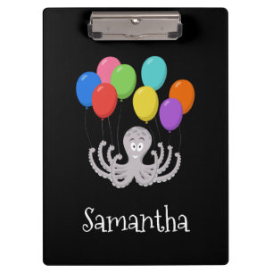 Cartoon Octopus Colorful Balloons Clipboard