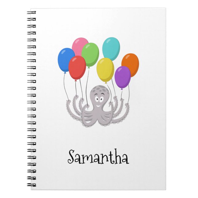 Cartoon Octopus Colorful Balloons for School   Notebook (Front)