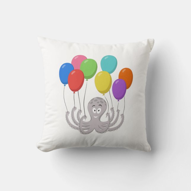 Cartoon Octopus Colorful Balloons Throw Pillow (Front)