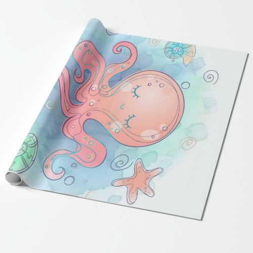 Cartoon Octopus  Cute Octopus Sweet Dream Wrapping Paper