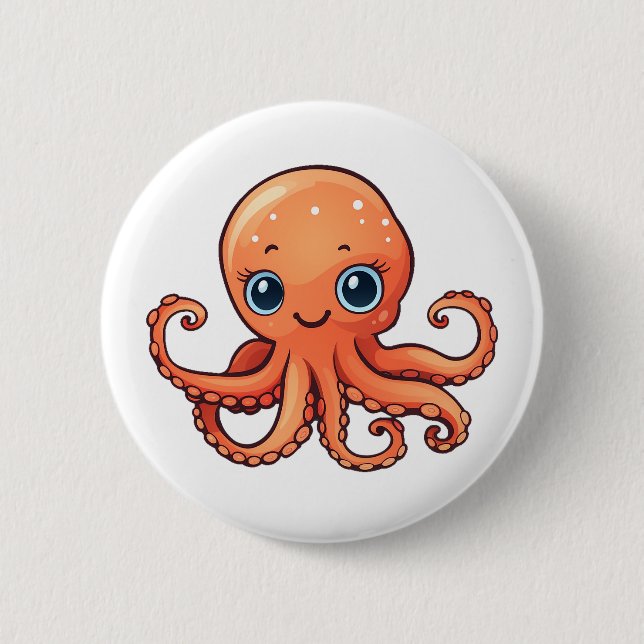Cartoon octopus illustration button (Front)