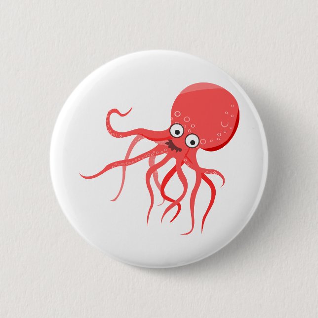 Cartoon octopus orange red sea button (Front)