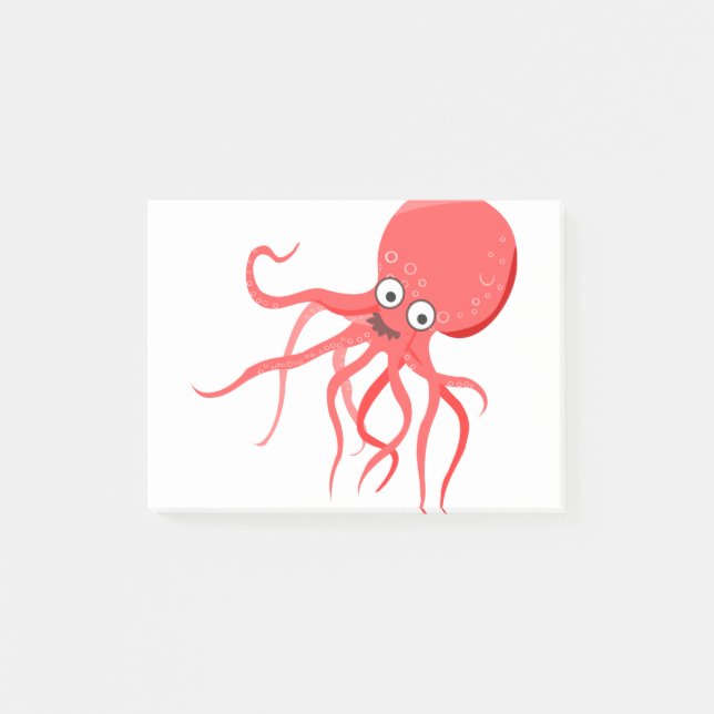 Cartoon octopus orange red sea post-it notes (Front)