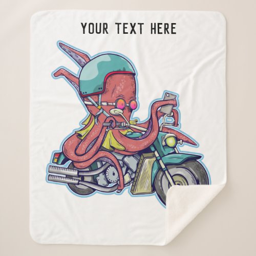 CARTOON OCTOPUS RIDING A MOTORCYCLE SHERPA BLANKET