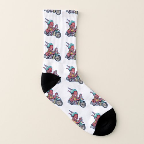 CARTOON OCTOPUS RIDING A MOTORCYCLE SOCKS