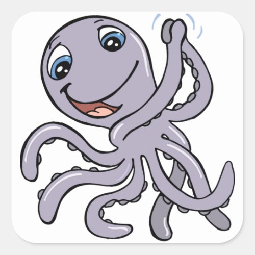 Cartoon Octopus Square Sticker