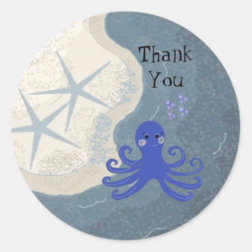 Cartoon Octopus Thank You Classic Round Sticker