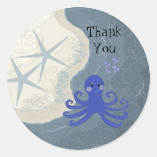 Cartoon Octopus Thank You Classic Round Sticker