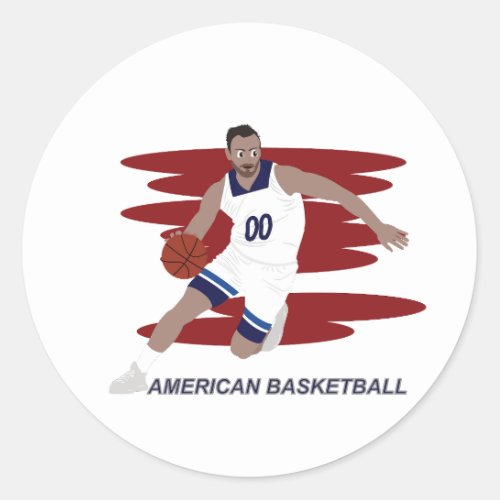 Cartoon of a basketball player classic round sticker