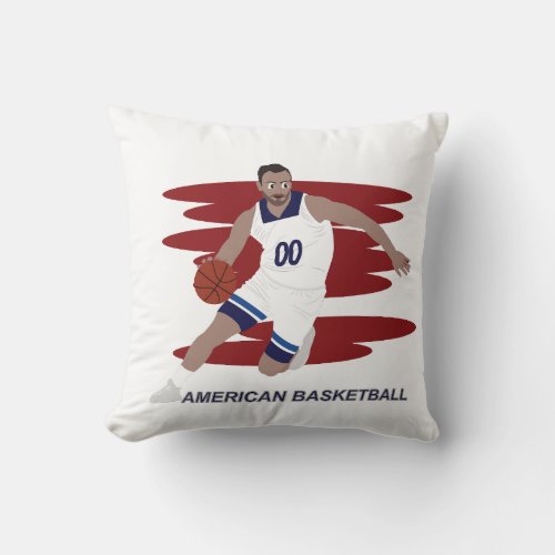 Cartoon of a basketball player throw pillow